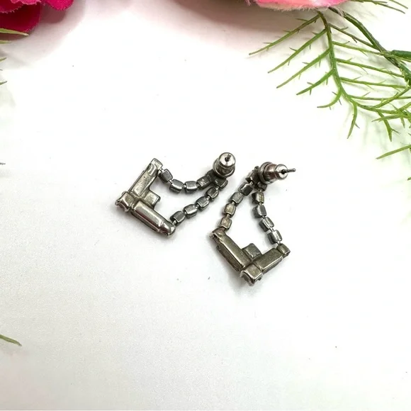 VINTAGE⚜️Art Deco Pointed Crystal Drop Earrings - Picture 4 of 5